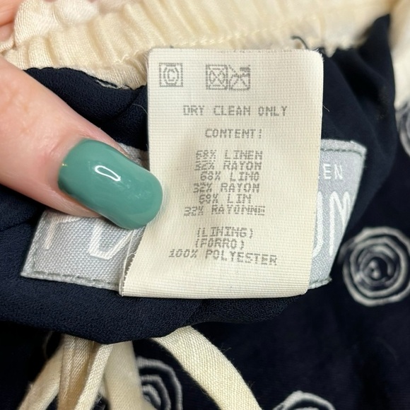 Vintage Platinum Dorothy Schoelen Navy Wide Leg Linen Blend Abstract Pant Size 6 - Picture 7 of 12